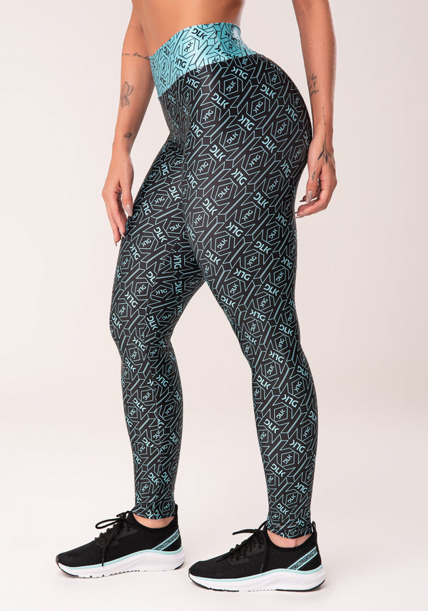 Legging Fitness Feminina Verde E Preto Logomania Flow Dlk