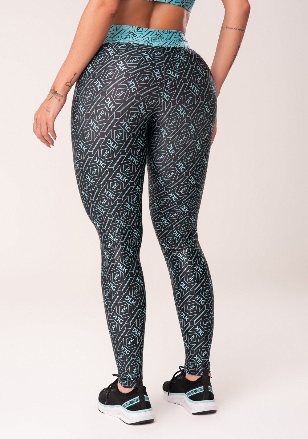 Legging Fitness Feminina Verde E Preto Logomania Flow Dlk