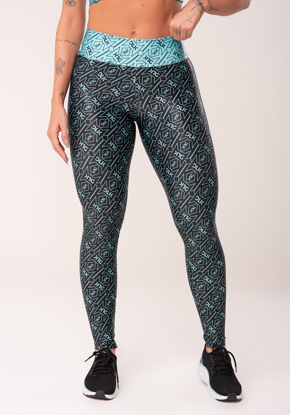 Legging Fitness Feminina Verde E Preto Logomania Flow Dlk