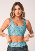 Top Fitness Feminino Verde E Preto Logomania Flow Dlk