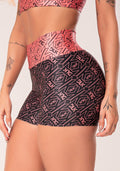 Short Fitness Feminino Coral E Preto Logomania Flow Dlk