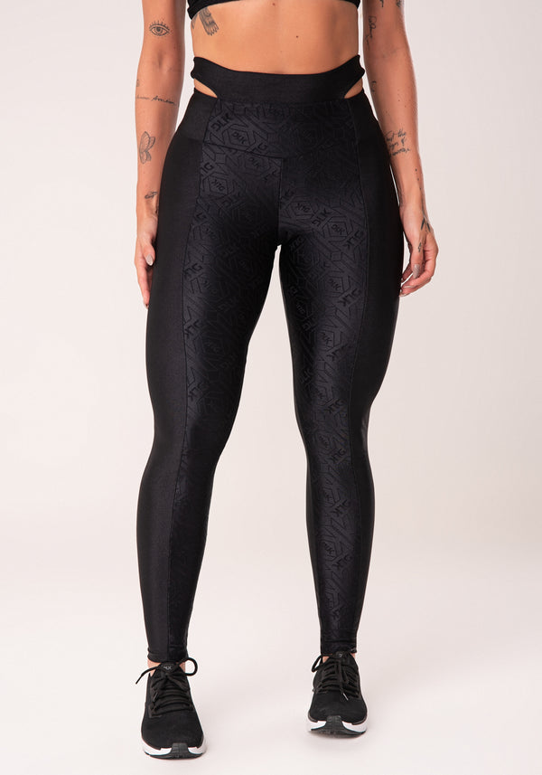 Legging Fitness Feminina Preto Logomania Cut-out Com Recortes Flow Dlk