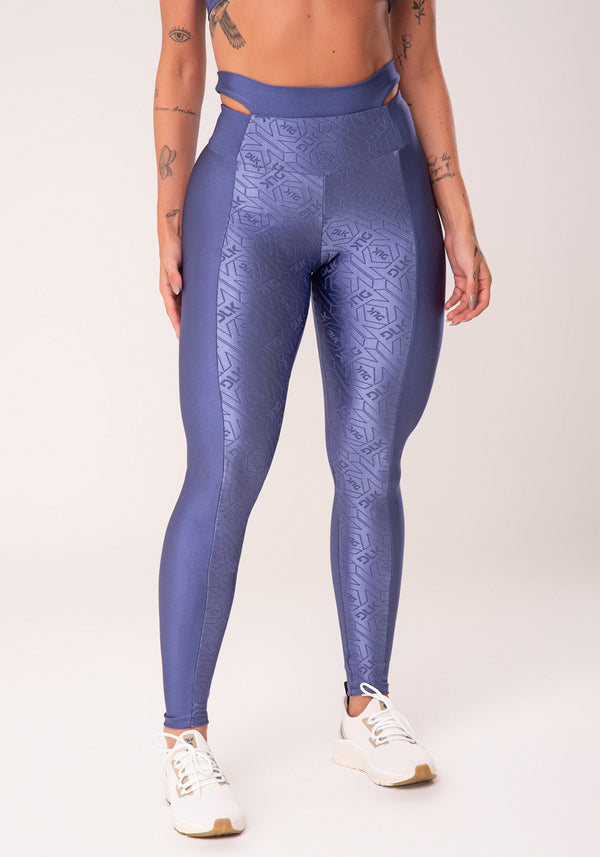 Legging Fitness Feminina Azul Logomania Cut-out Com Recortes Flow Dlk