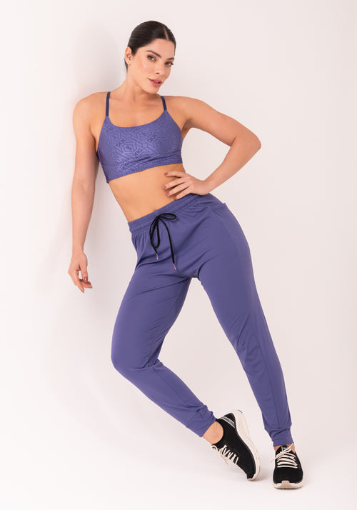 Calça Jogger Feminina Azul Com Bolso Flow Dlk