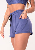 Short Duplo Feminino Azul Soltinho Com Bolso E Cadarço Flow Dlk