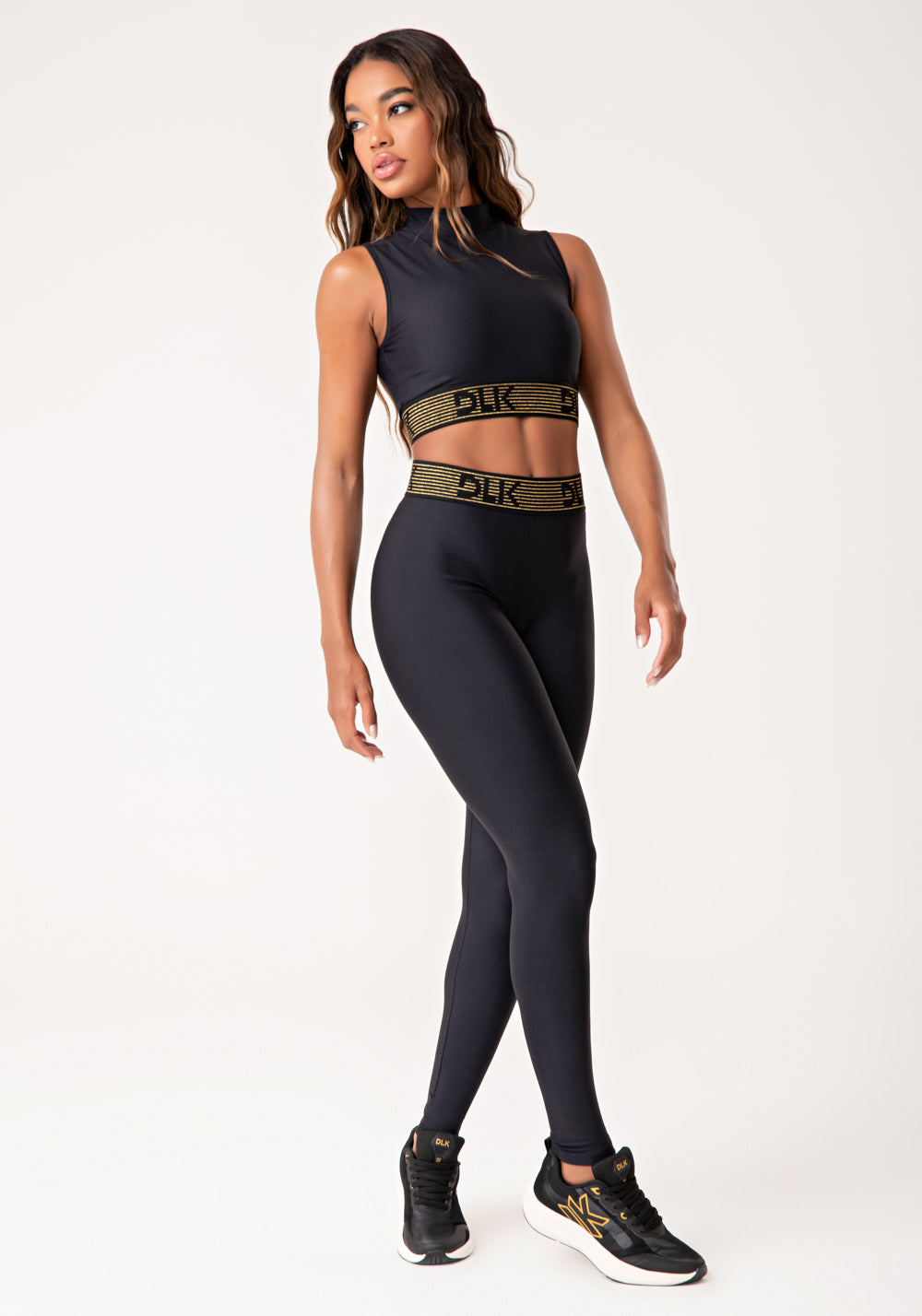 Legging Fitness Feminina Preto Com Elástico Lurex Lush Dlk