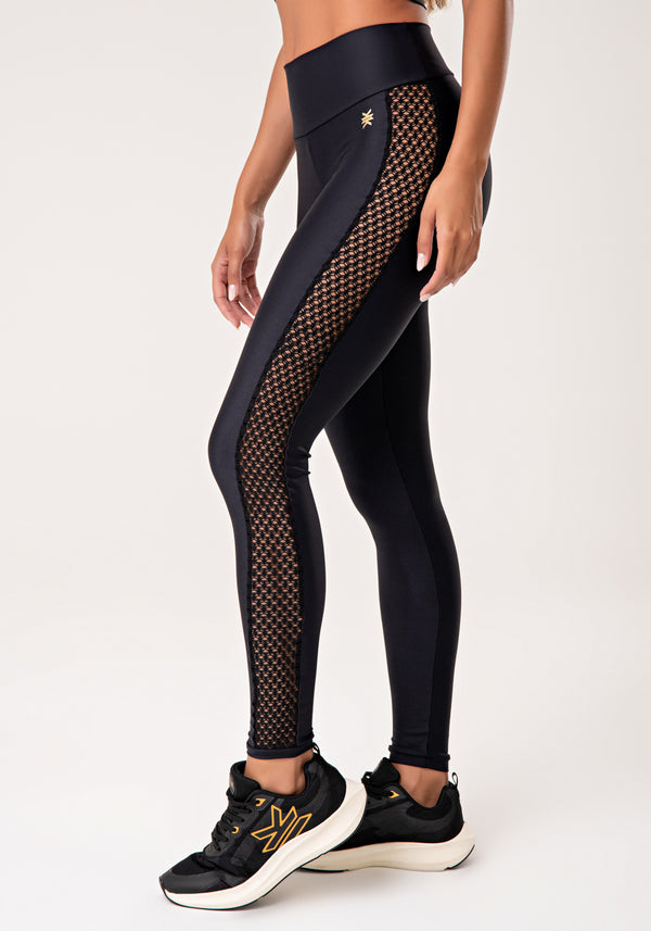 Legging Fitness Feminina Preto Com Tela Lateral Lush Dlk