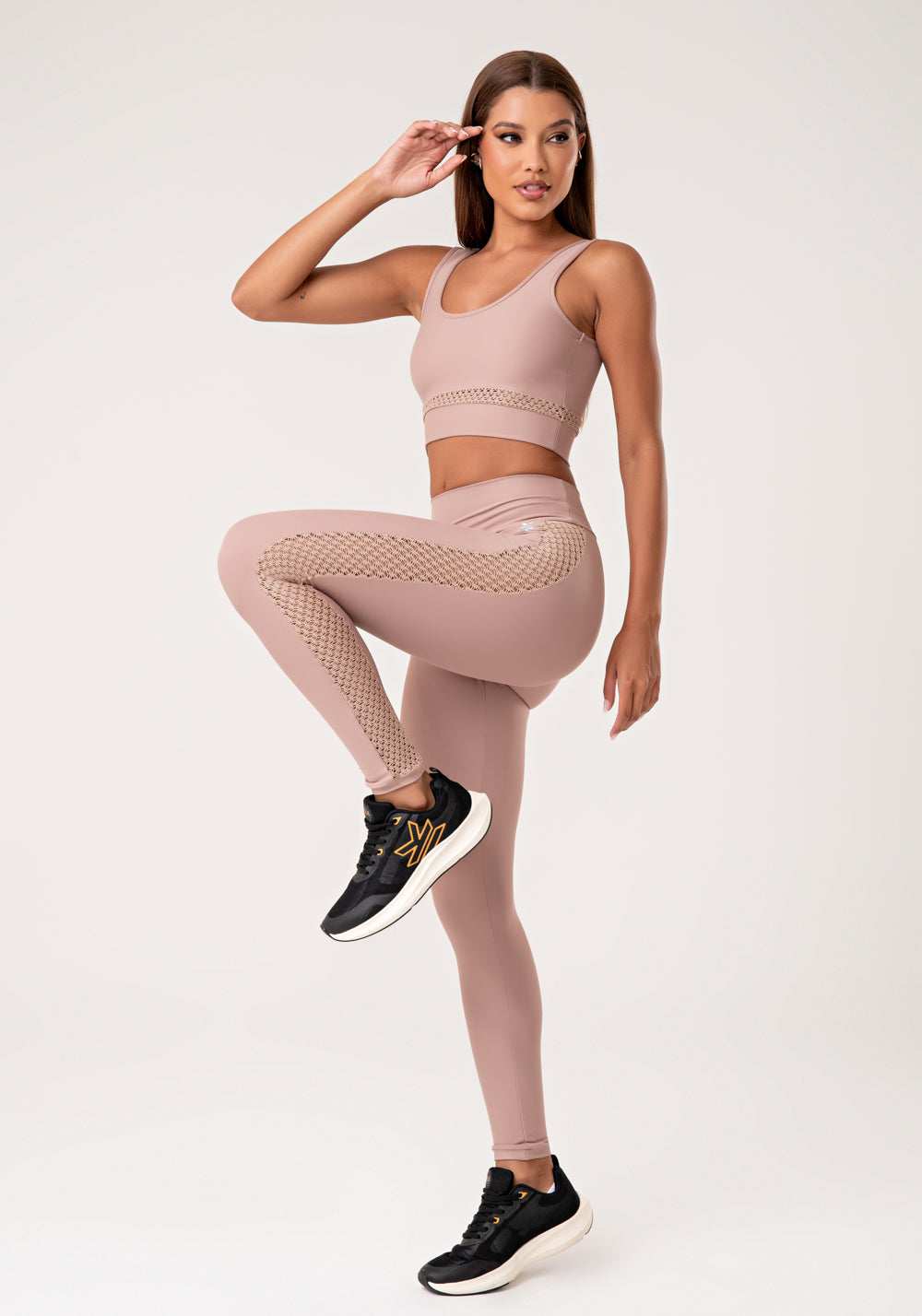 Legging Fitness Feminina Nude com Tela Lateral Lush Dlk