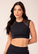 Cropped Feminino Preto Manga Curta De Tela Harmony Dlk