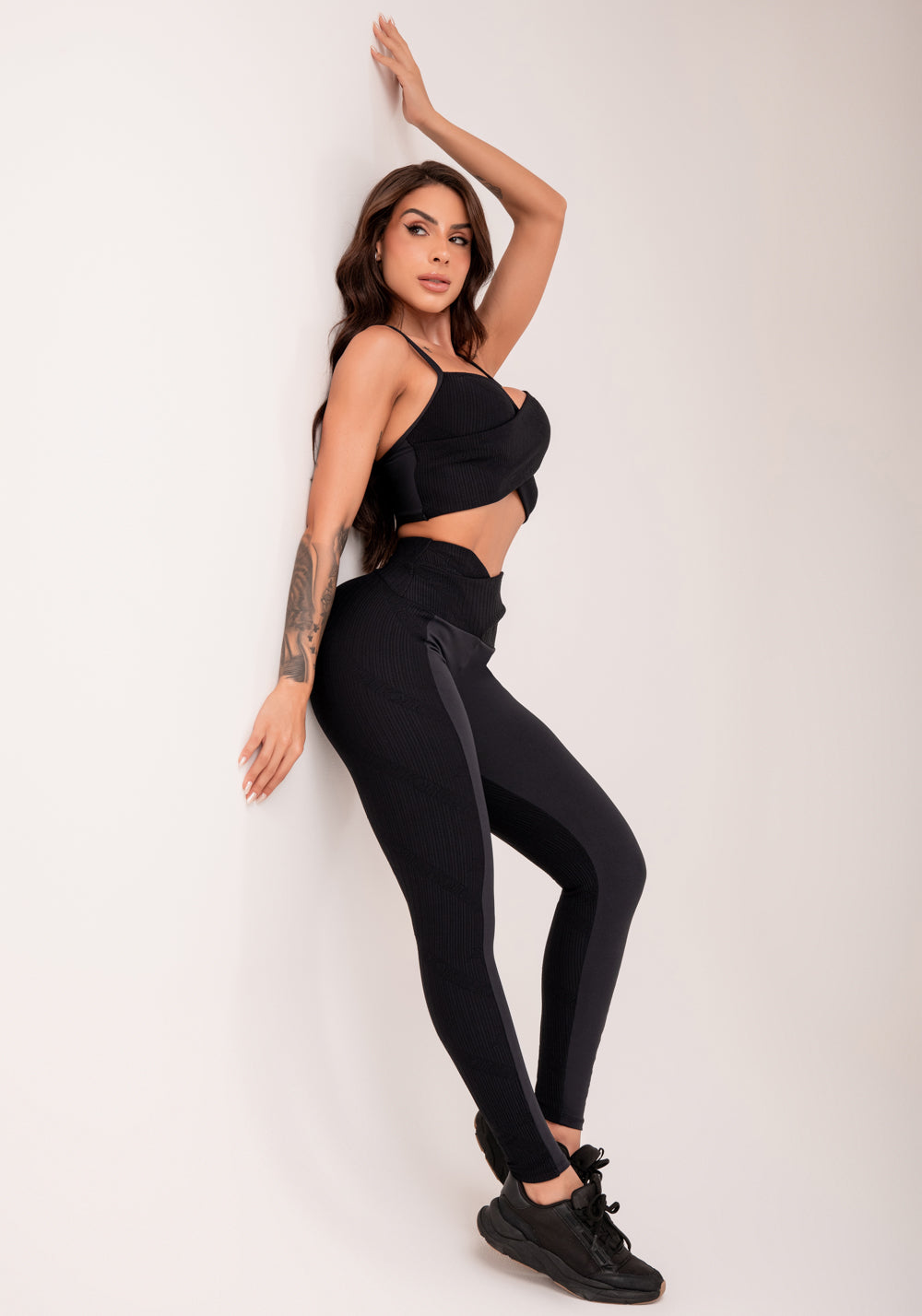 Legging Fitness Feminina Preto Cós Transpassado Harmony Dlk