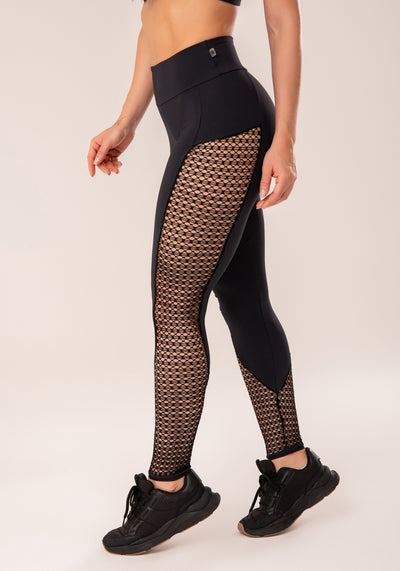 Legging Fitness Feminina Preto Com Recortes Em Tela Harmony Dlk
