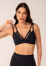 Top Fitness Feminino Preto Alça Dupla E Tela Harmony Dlk