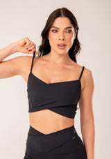 Top Fitness Feminino Preto Transpassado Harmony Dlk