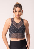 Cropped De Tule Feminino Preto E Branco Logomania Flow Dlk