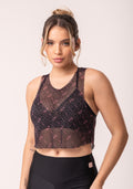 Cropped De Tule Feminino Preto E Coral Logomania Flow Dlk