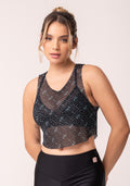 Cropped De Tule Feminino Preto E Verde Logomania Flow Dlk