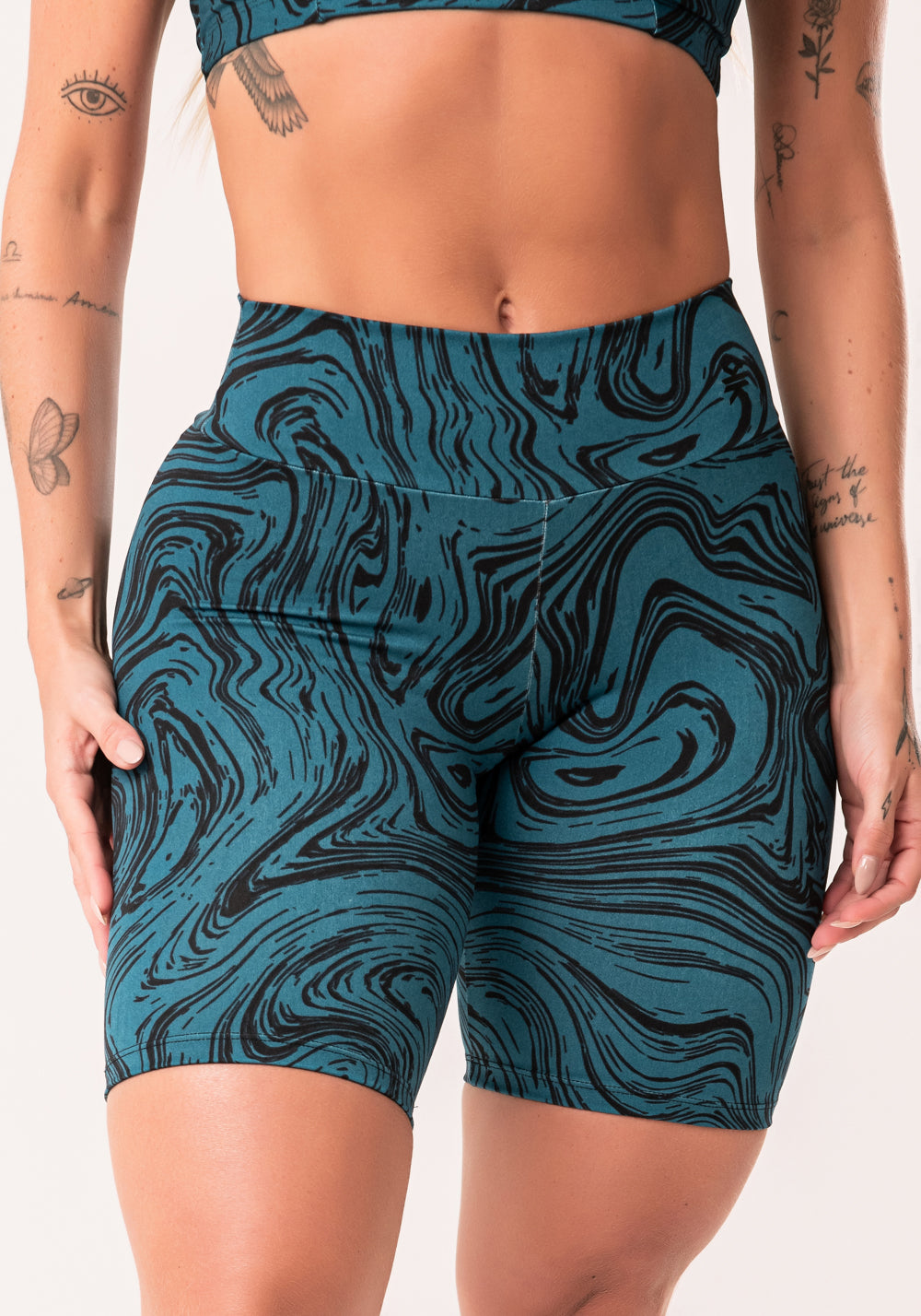 Bermuda Fitness Feminina Petróleo Estampada Abstract Duo Euphoria Dlk