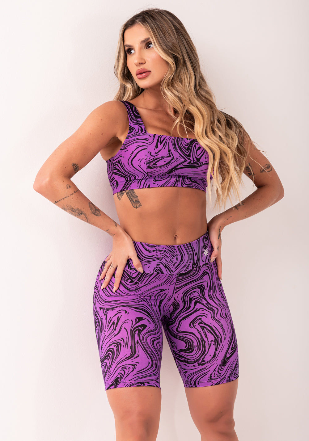 Bermuda Fitness Feminina Rosa Estampada Abstract Duo Euphoria Dlk
