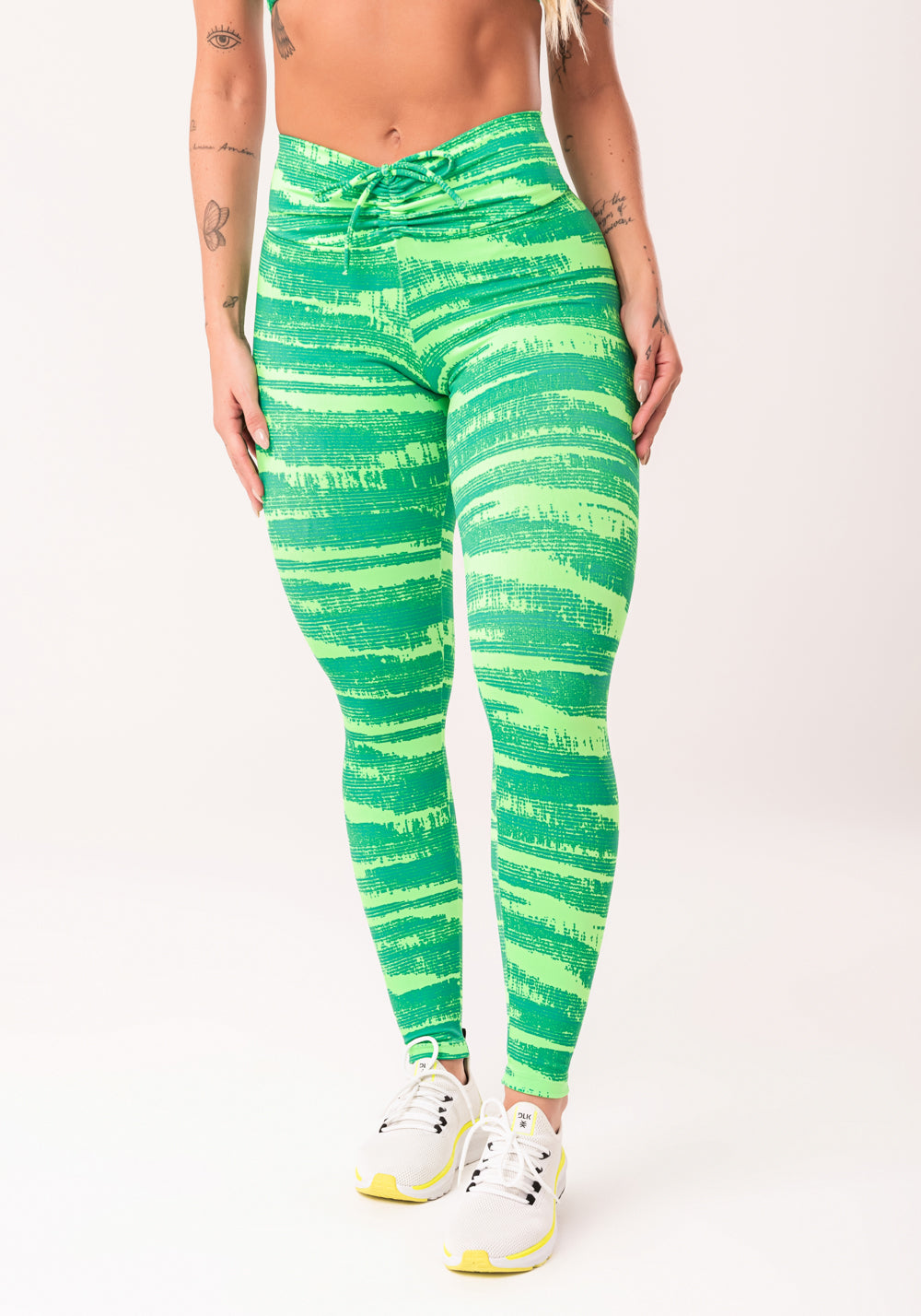 Legging Fitness Feminina Verde Com Franzido Estampada Disruption Euphoria Dlk
