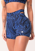 Short Fitness Feminino Azul Com Detalhe Vazado Estampado Abstract Duo Euphoria Dlk