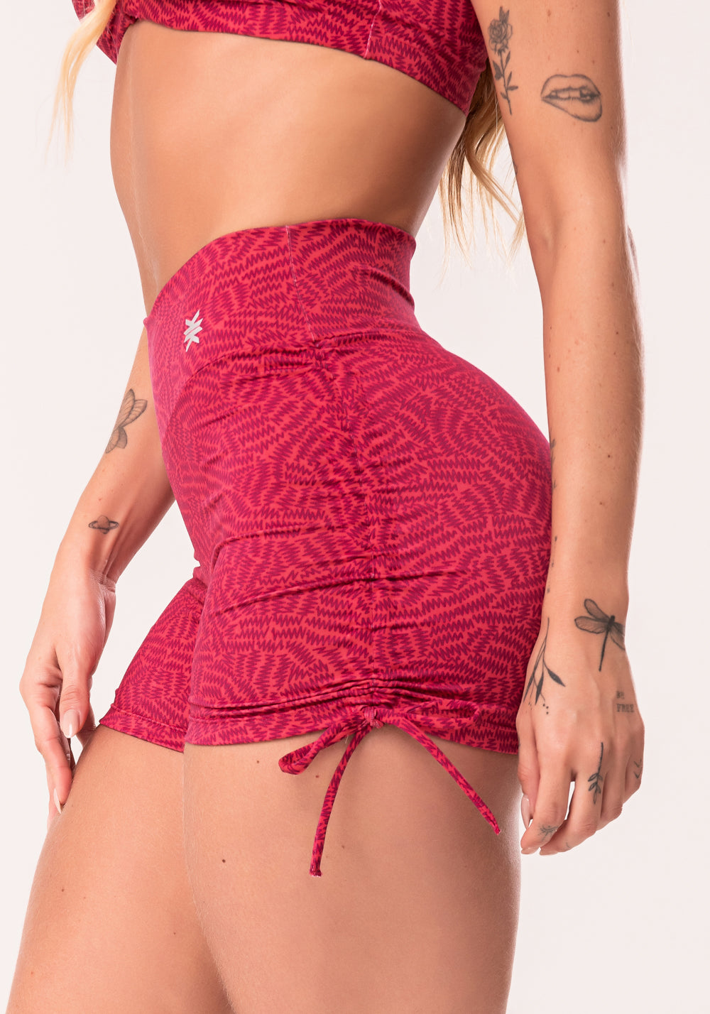 Short Fitness Feminino Pink Com Franzido Estampado Zig Zag Euphoria Dlk