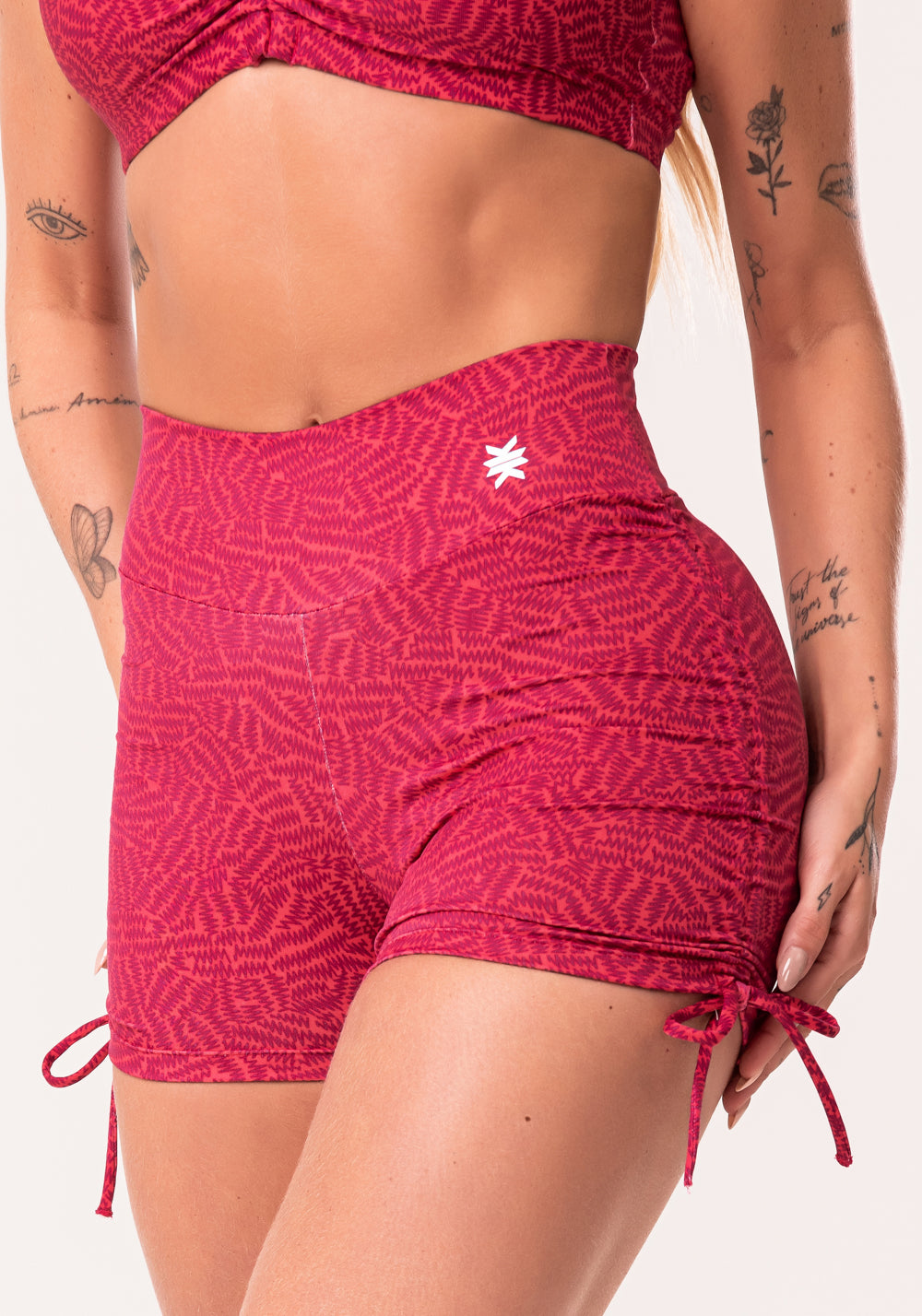 Short Fitness Feminino Pink Com Franzido Estampado Zig Zag Euphoria Dlk