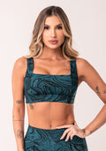 Top Fitness Feminino Petróleo Decote Reto Estampado Abstract Duo Euphoria Dlk