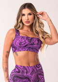 Top Fitness Feminino Rosa Decote Reto Estampado Abstract Duo Euphoria Dlk