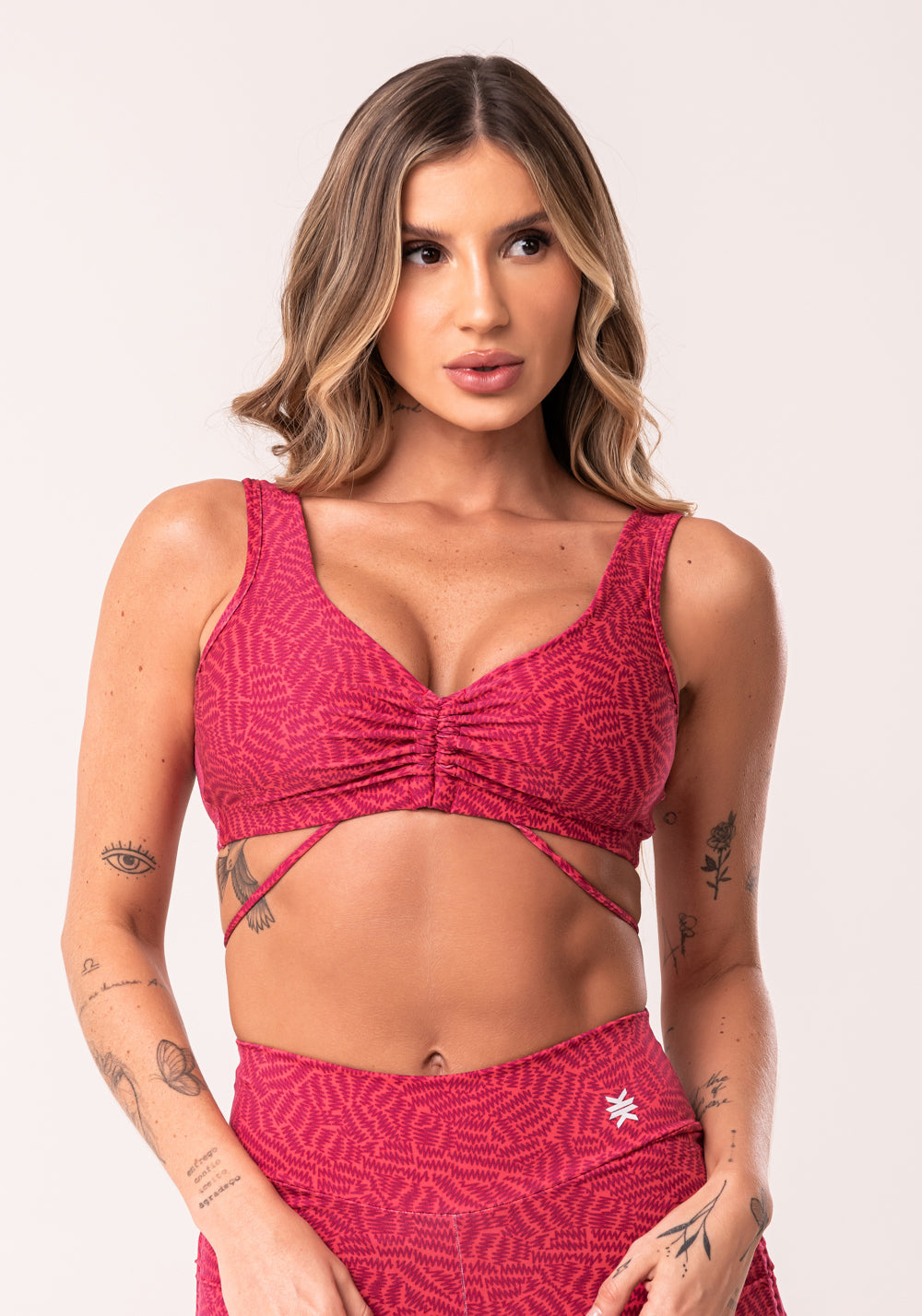 Top Fitness Feminino Pink Com Franzido Estampado Zig Zag Euphoria Dlk