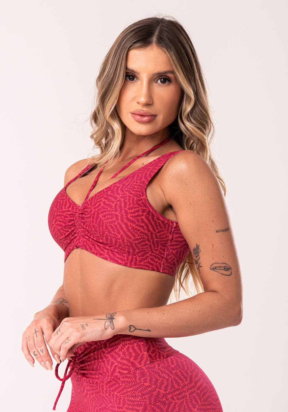 Top Fitness Feminino Pink Com Franzido Estampado Zig Zag Euphoria Dlk