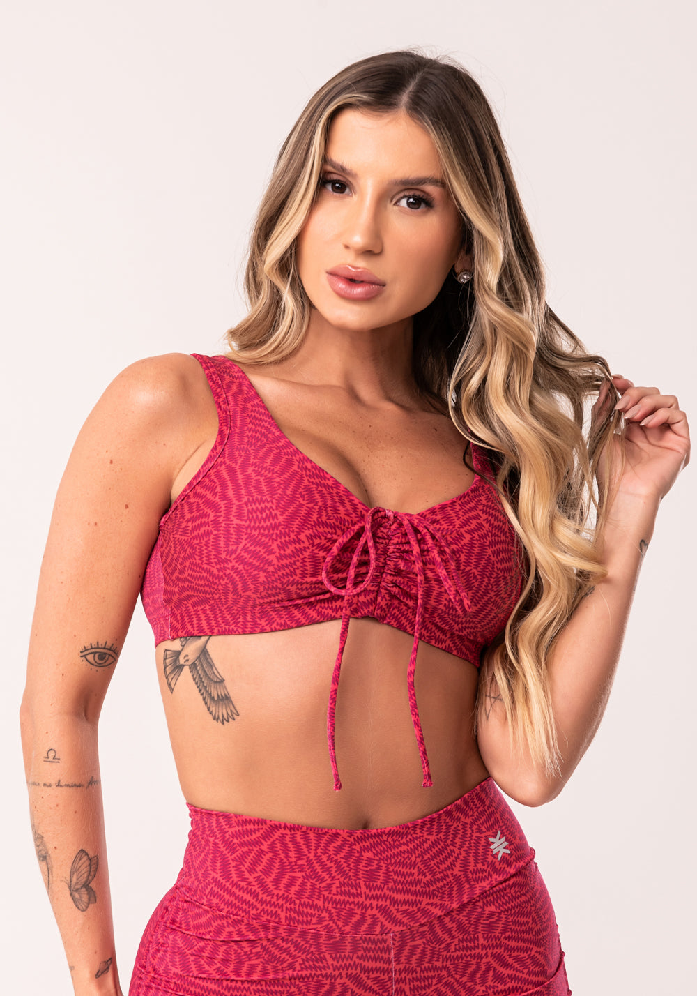 Top Fitness Feminino Pink Com Franzido Estampado Zig Zag Euphoria Dlk