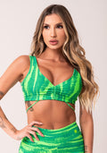 Top Fitness Feminino Verde Com Franzido Estampado Disruption Euphoria Dlk