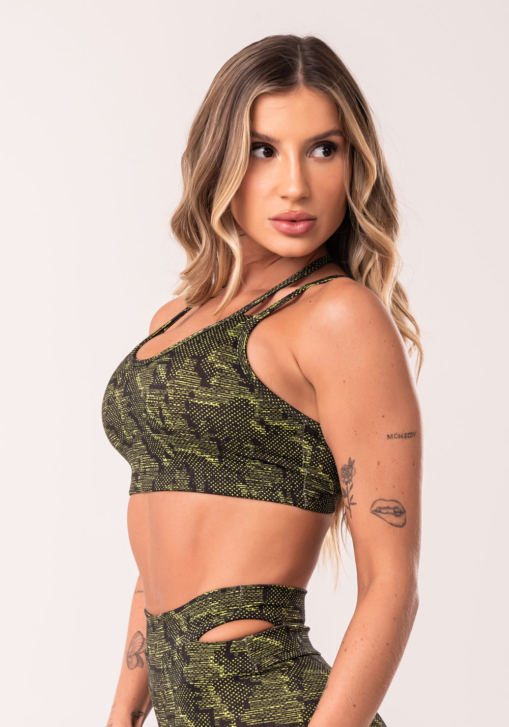 Top Fitness Feminino Neon Com Alça Dupla Estampado Camouflage Euphoria Dlk