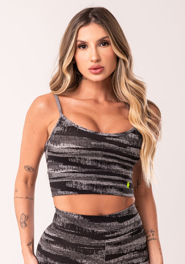 Top Fitness Feminino Cinza Com Bojo Estampado Disruption Euphoria Dlk