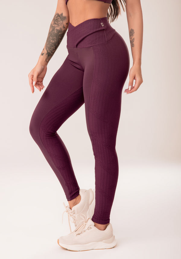 Legging Fitness Feminina Vinho Cós Transpassado Harmony Dlk