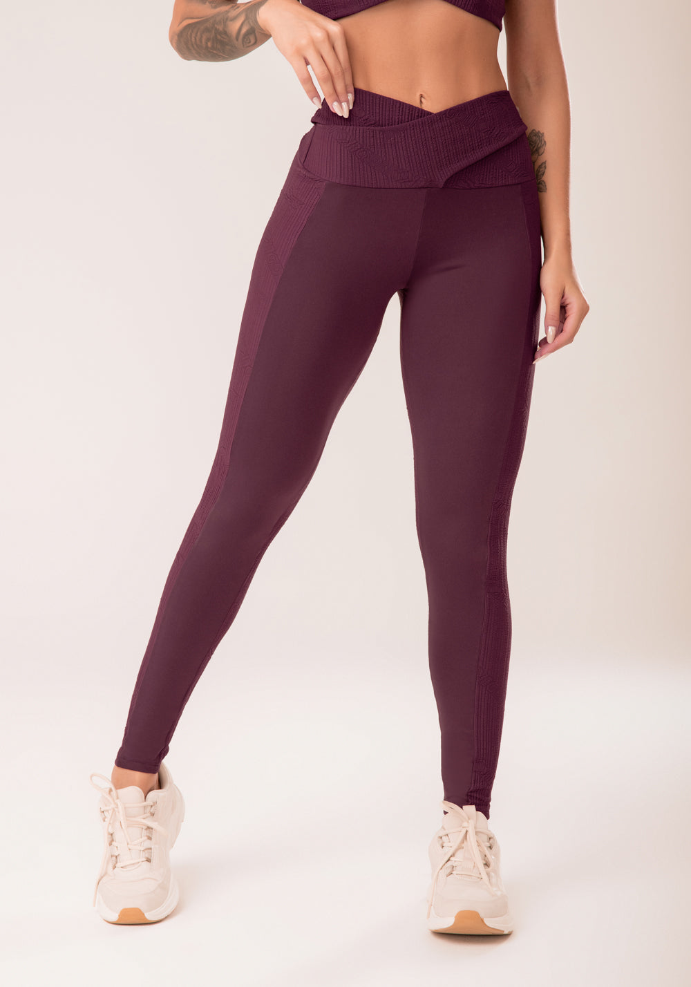 Legging Fitness Feminina Vinho Cós Transpassado Harmony Dlk