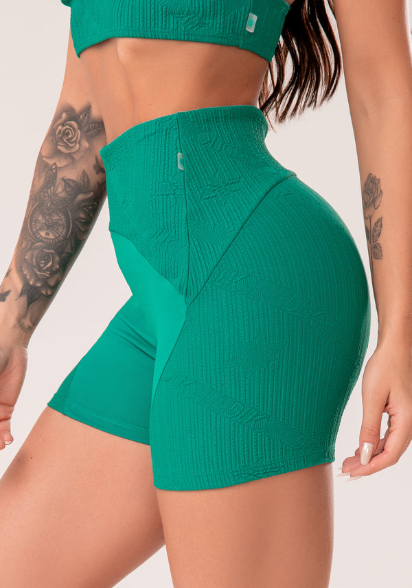 Short Fitness Feminino Verde Com Recortes Texturizados Harmony Dlk