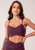 Top Fitness Feminino Vinho Texturizado Transpassado Harmony Dlk