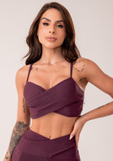 Top Fitness Feminino Vinho Texturizado Transpassado Harmony Dlk