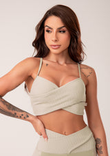 Top Fitness Feminino Oliva Texturizado Transpassado Harmony Dlk