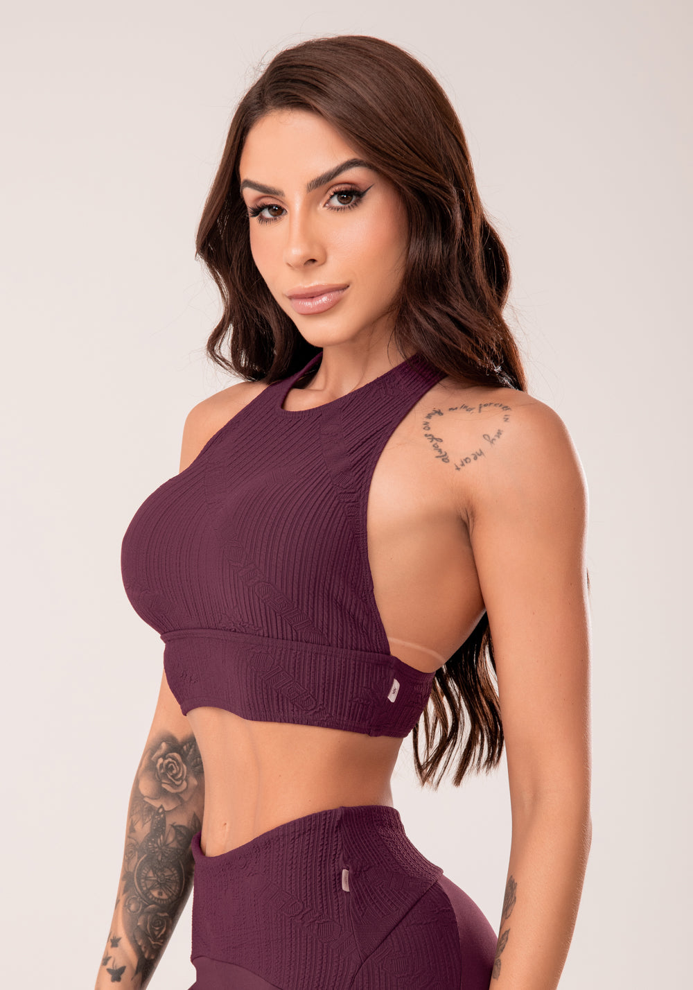 Top Fitness Feminino Vinho Decote Alto Harmony Dlk