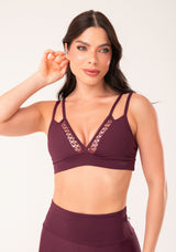 Top Fitness Feminino Vinho Alça Dupla e Tela Harmony Dlk