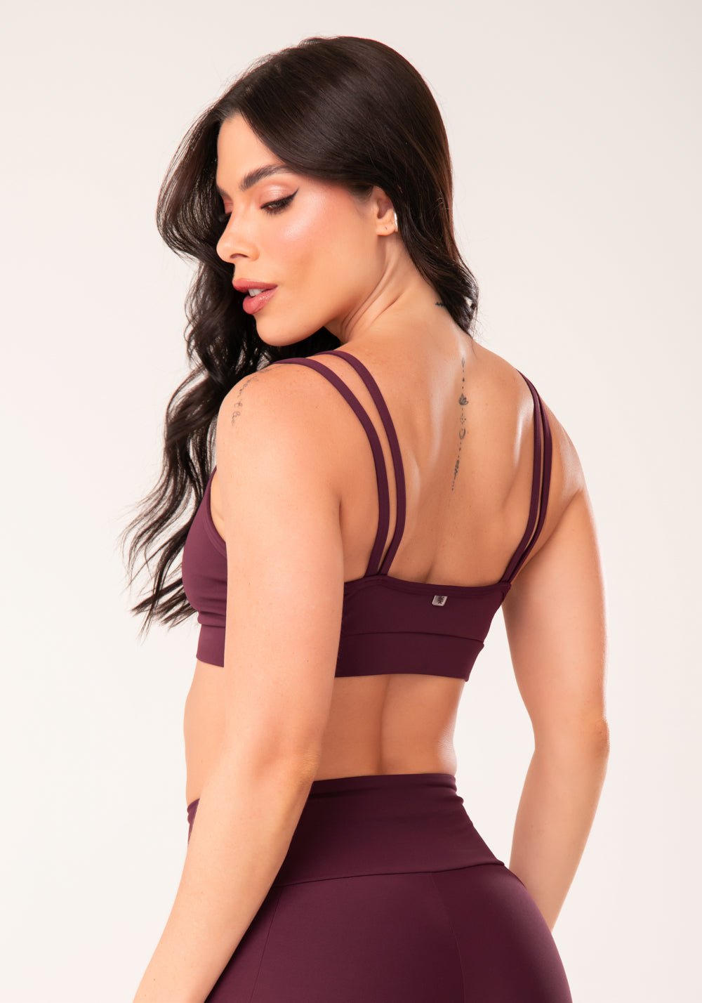 Top Fitness Feminino Vinho Alça Dupla e Tela Harmony Dlk