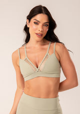 Top Fitness Feminino Oliva Alça Dupla e Tela Harmony Dlk