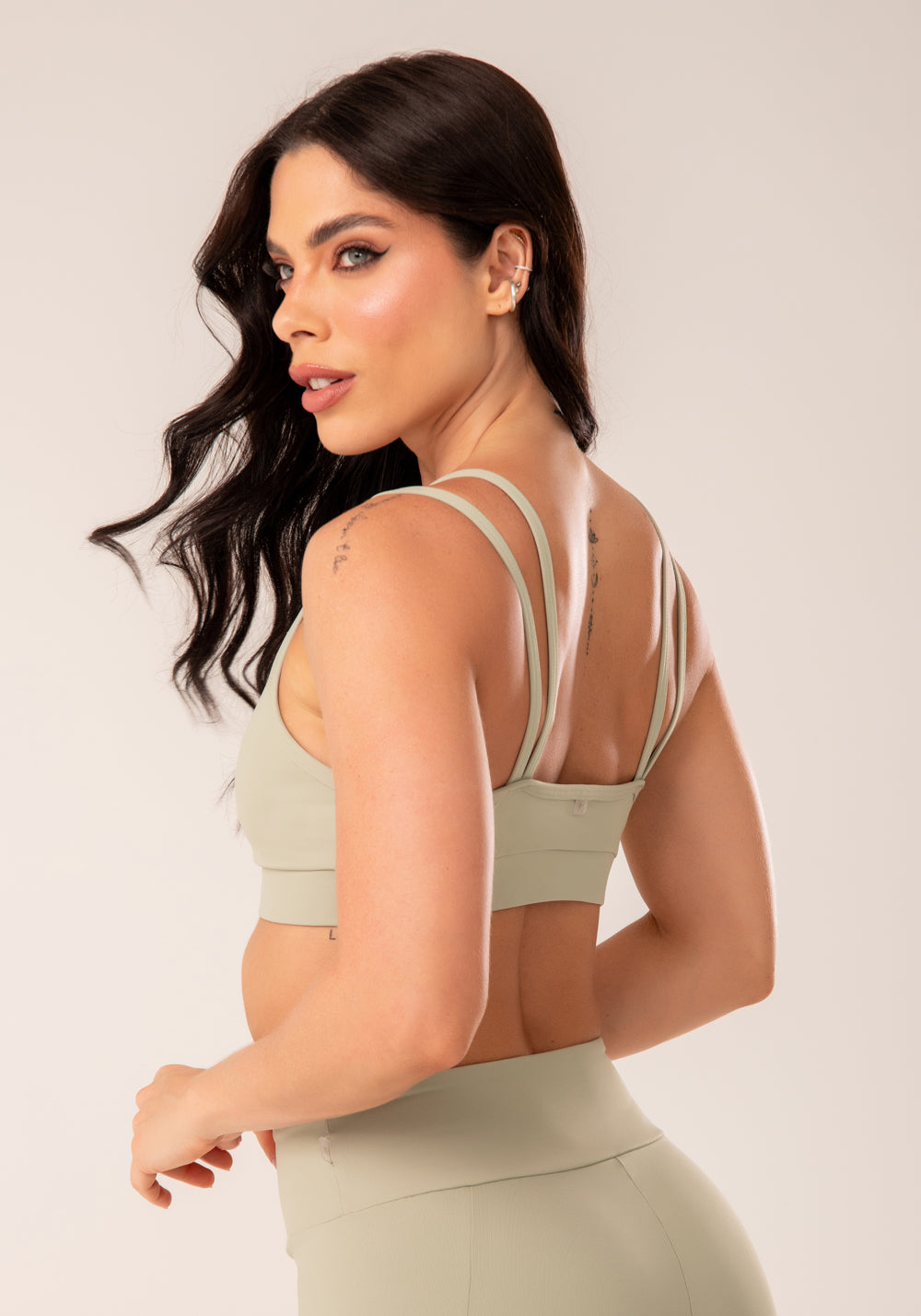 Top Fitness Feminino Oliva Alça Dupla e Tela Harmony Dlk