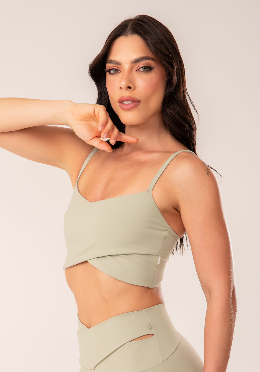 Top Fitness Feminino Oliva Transpassado Harmony Dlk