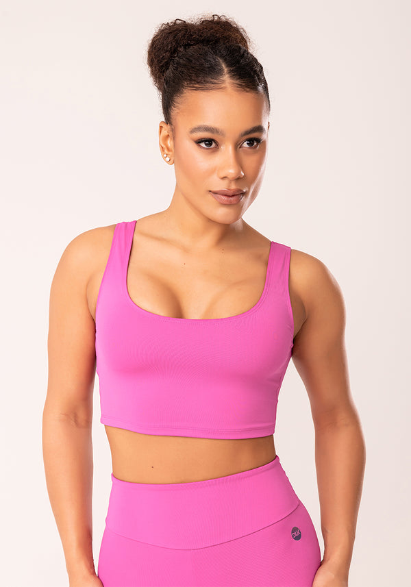 Top Cropped Fitness Feminino Rosa Fúcsia Com Recortes Oasis Dlk