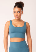 Top Cropped Fitness Feminino Azul Com Recortes Oasis Dlk