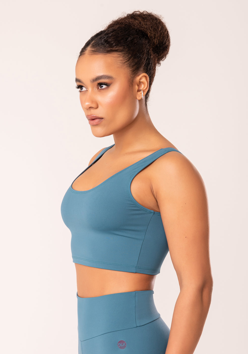 Top Cropped Fitness Feminino Azul Com Recortes Oasis Dlk