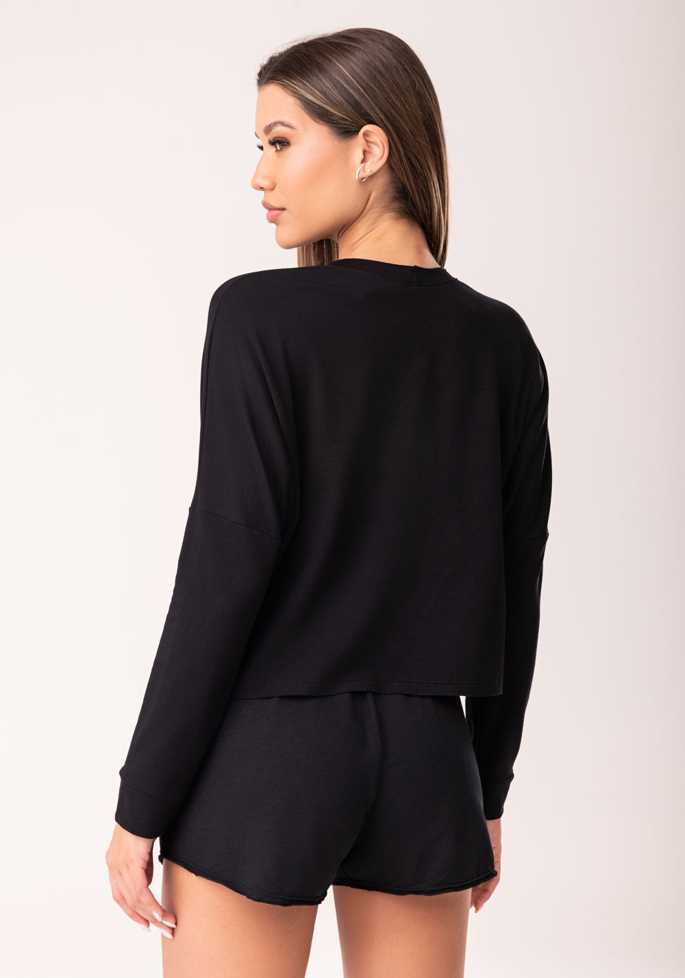 Cropped Feminino Moletinho Preto Manga Longa Oasis Dlk